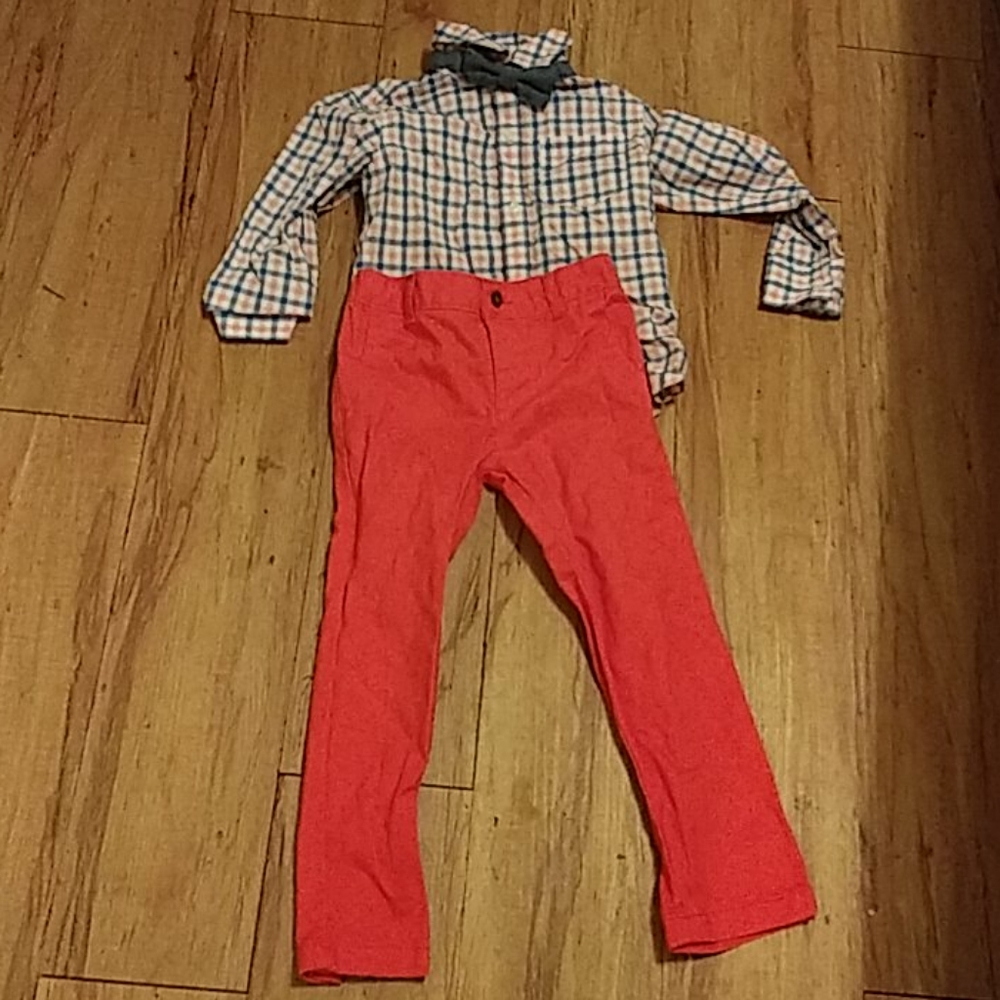 Carter's 4t boy coral blue bowtie pant shirt set